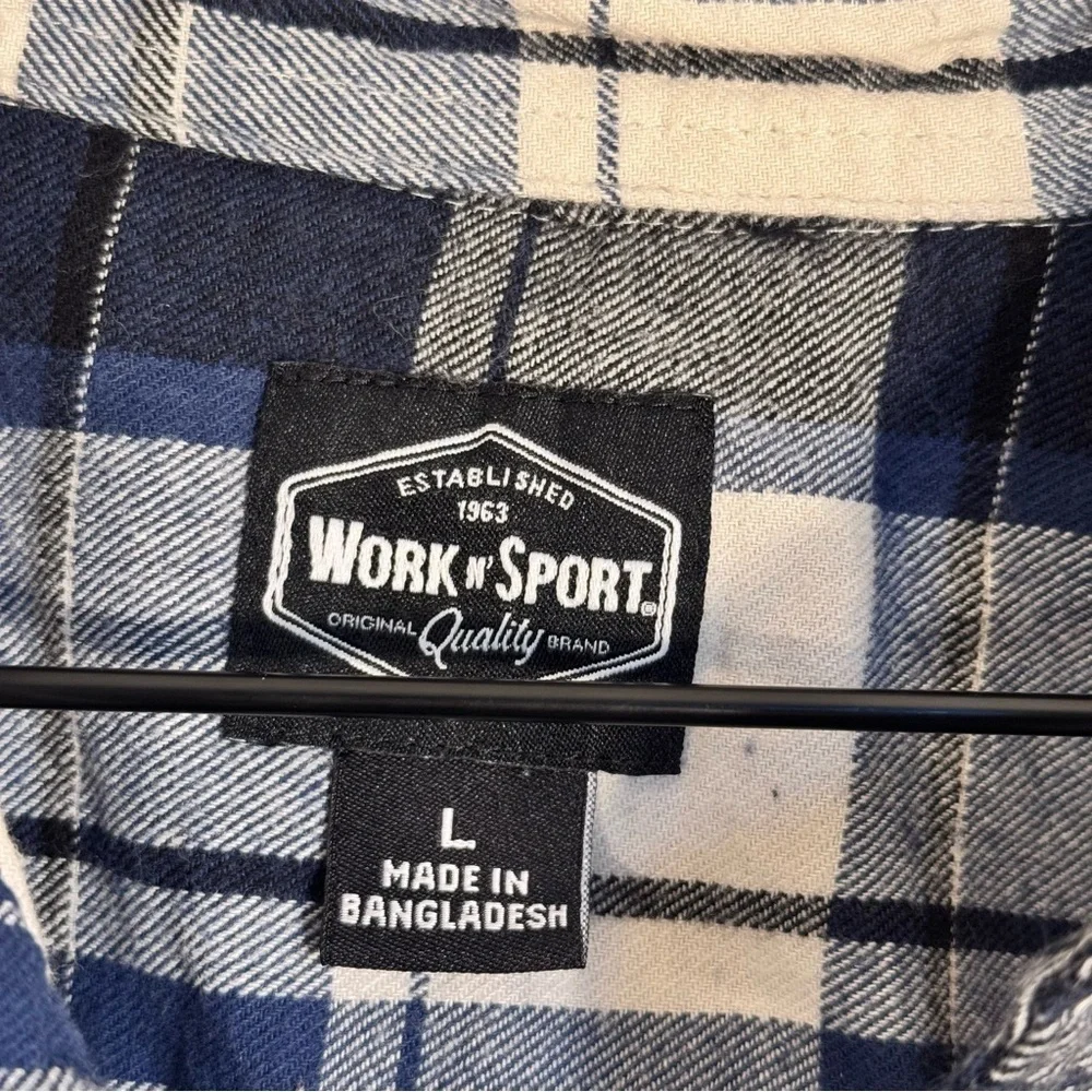 Work N Sport Plaid Flannel Snap Button Down Men’s Blue & Gray Size Large - Picture 7 of 8